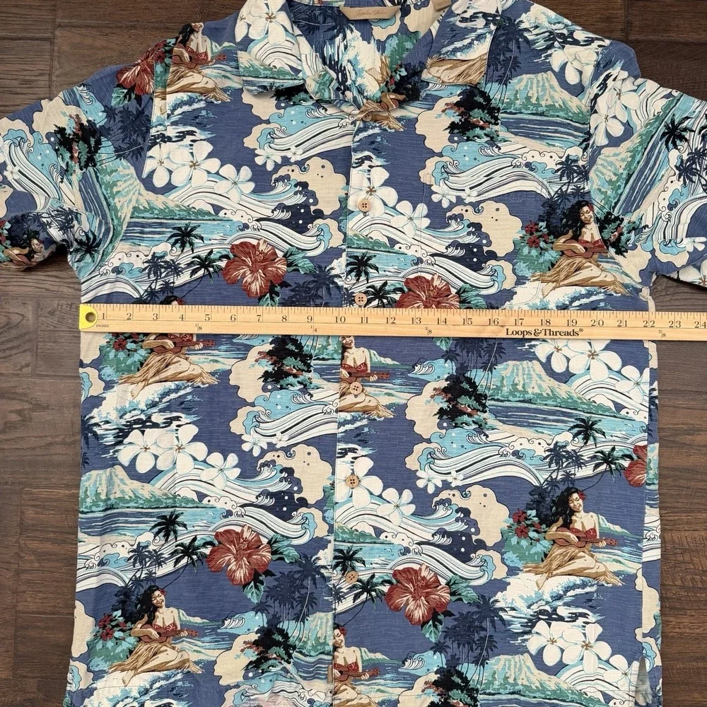 Paradise Collection Hawaiian Shirt Mens Medium Silk Tropical Hula Girl‎ Beach